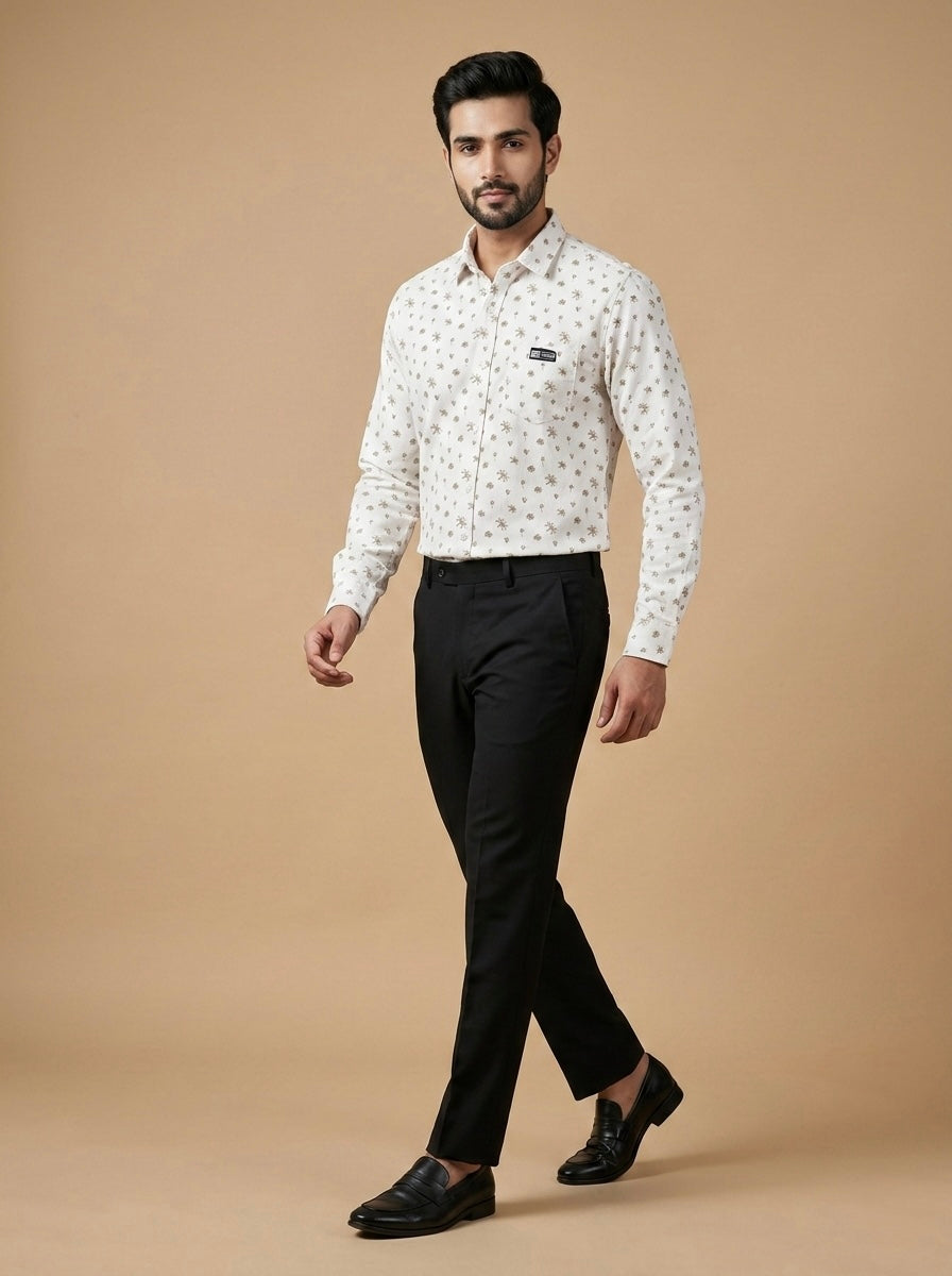 ABSTRACT LINEN SRTPES FLORAL SHIRT