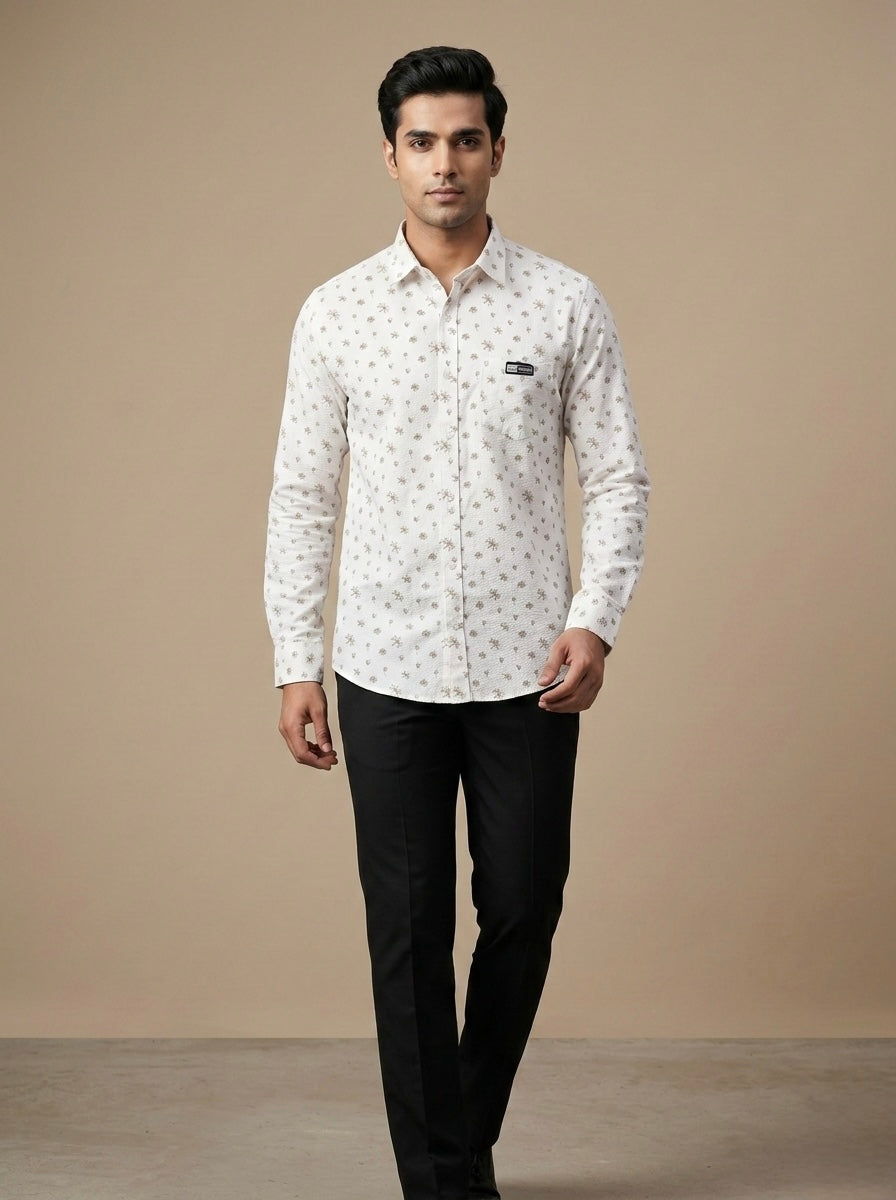 ABSTRACT LINEN SRTPES FLORAL SHIRT