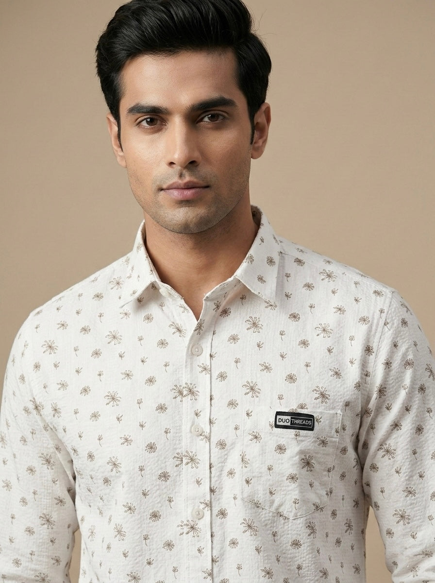 ABSTRACT LINEN SRTPES FLORAL SHIRT