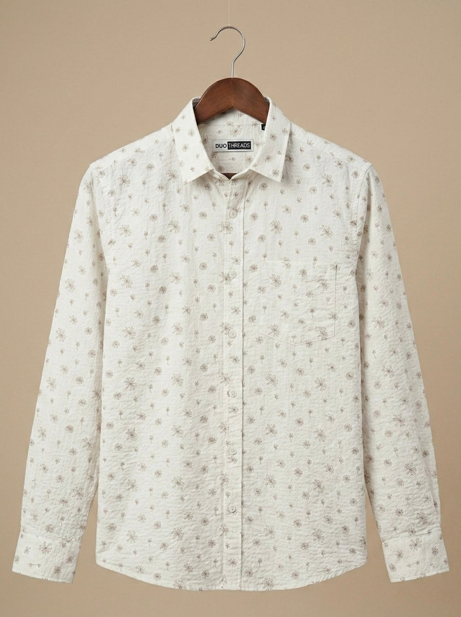 ABSTRACT LINEN SRTPES FLORAL SHIRT