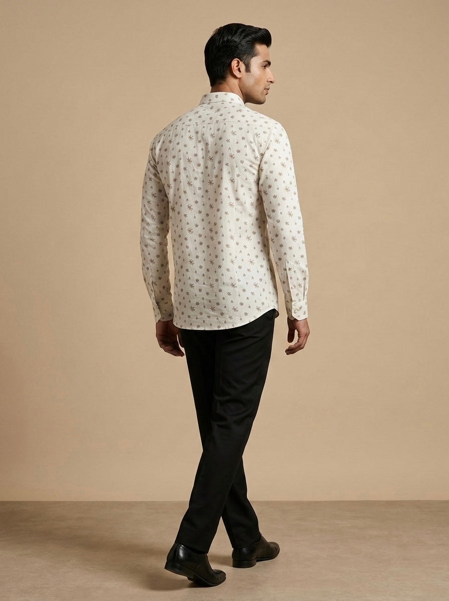 ABSTRACT LINEN SRTPES FLORAL SHIRT