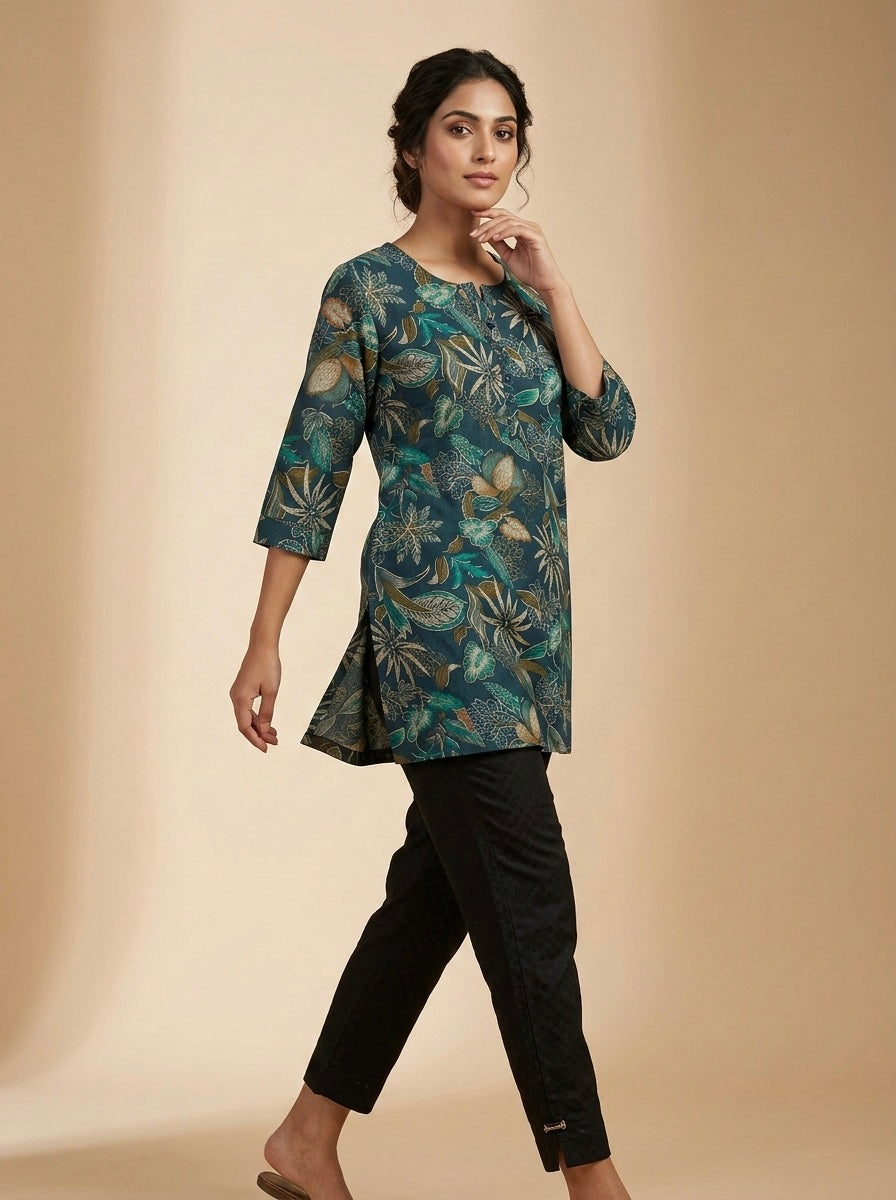 ESTHETIC GOLD FLORAL PRINT TUNIC KURTHI