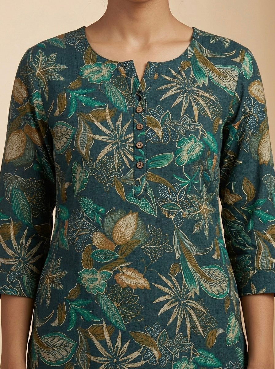 ESTHETIC GOLD FLORAL PRINT TUNIC KURTHI