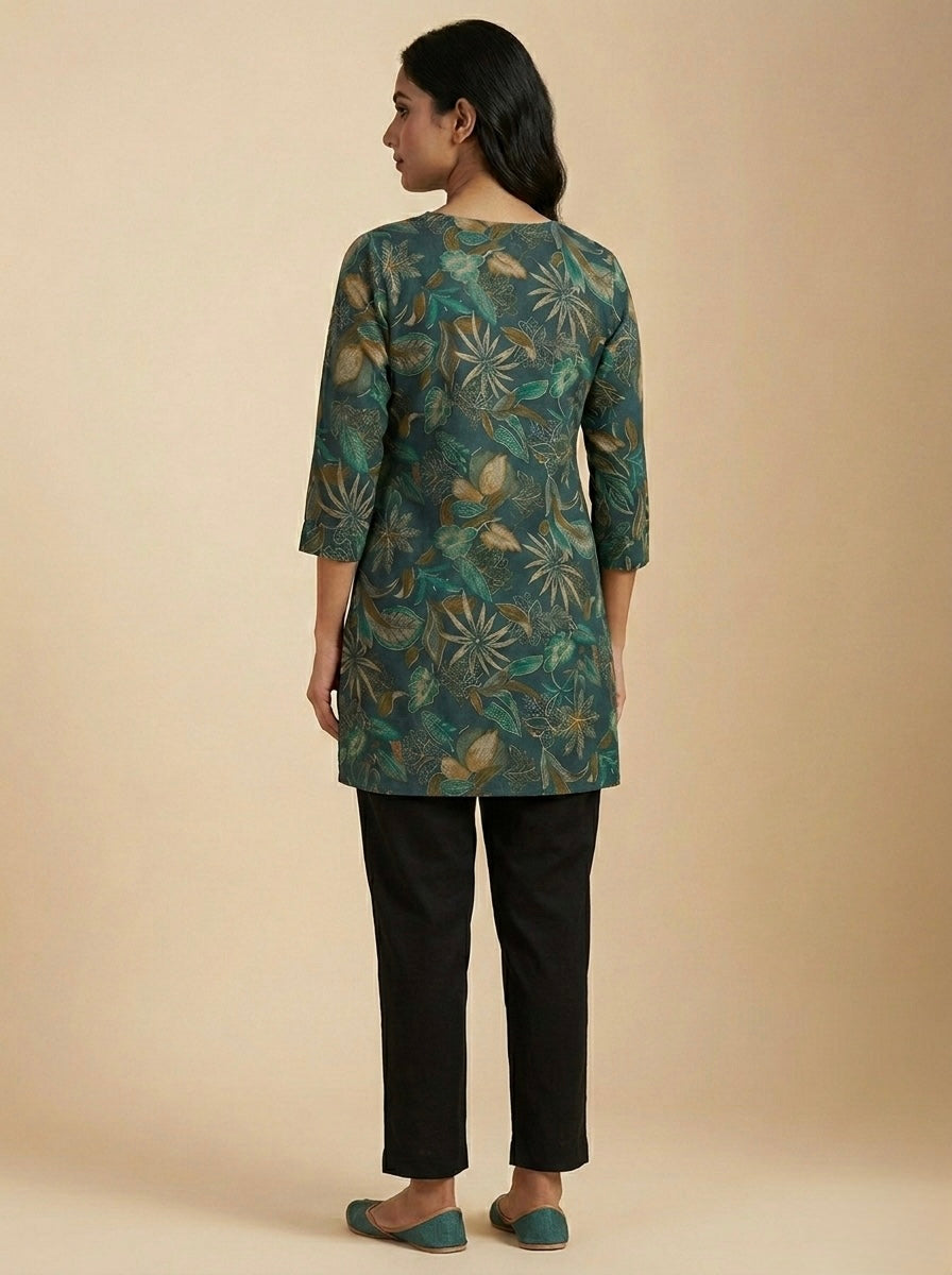 ESTHETIC GOLD FLORAL PRINT TUNIC KURTHI