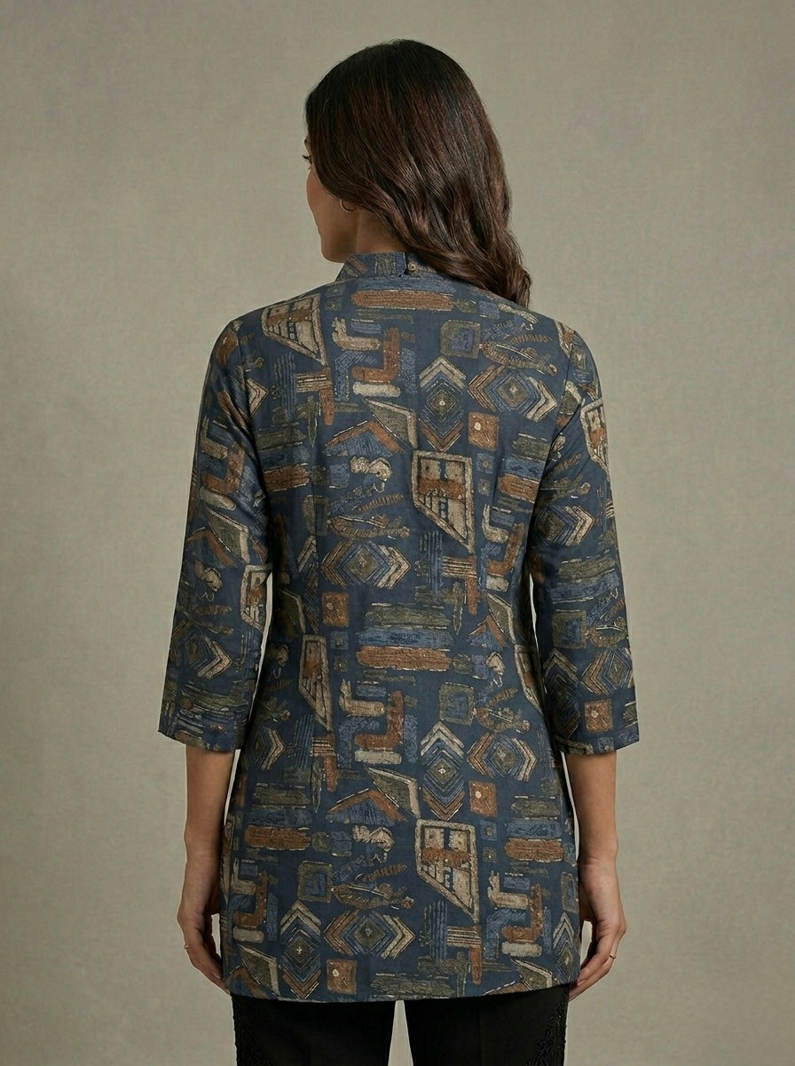 FLORAL & ADSTRACT MANDARIN COLLAR TUNIC KURTHI