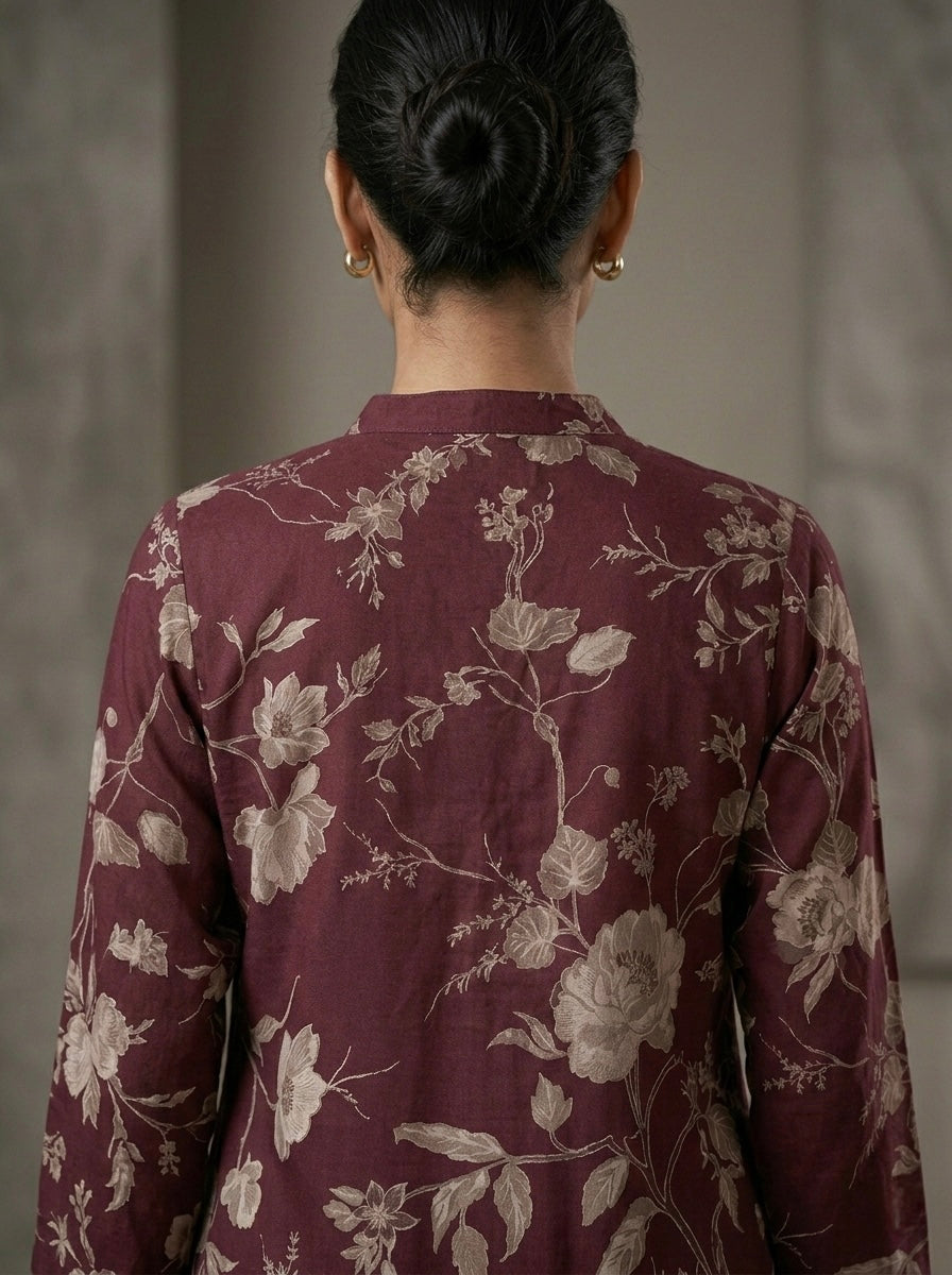 MERUN FLORAL BLEND MANDARIN COLLAR TUNIC KURTHI