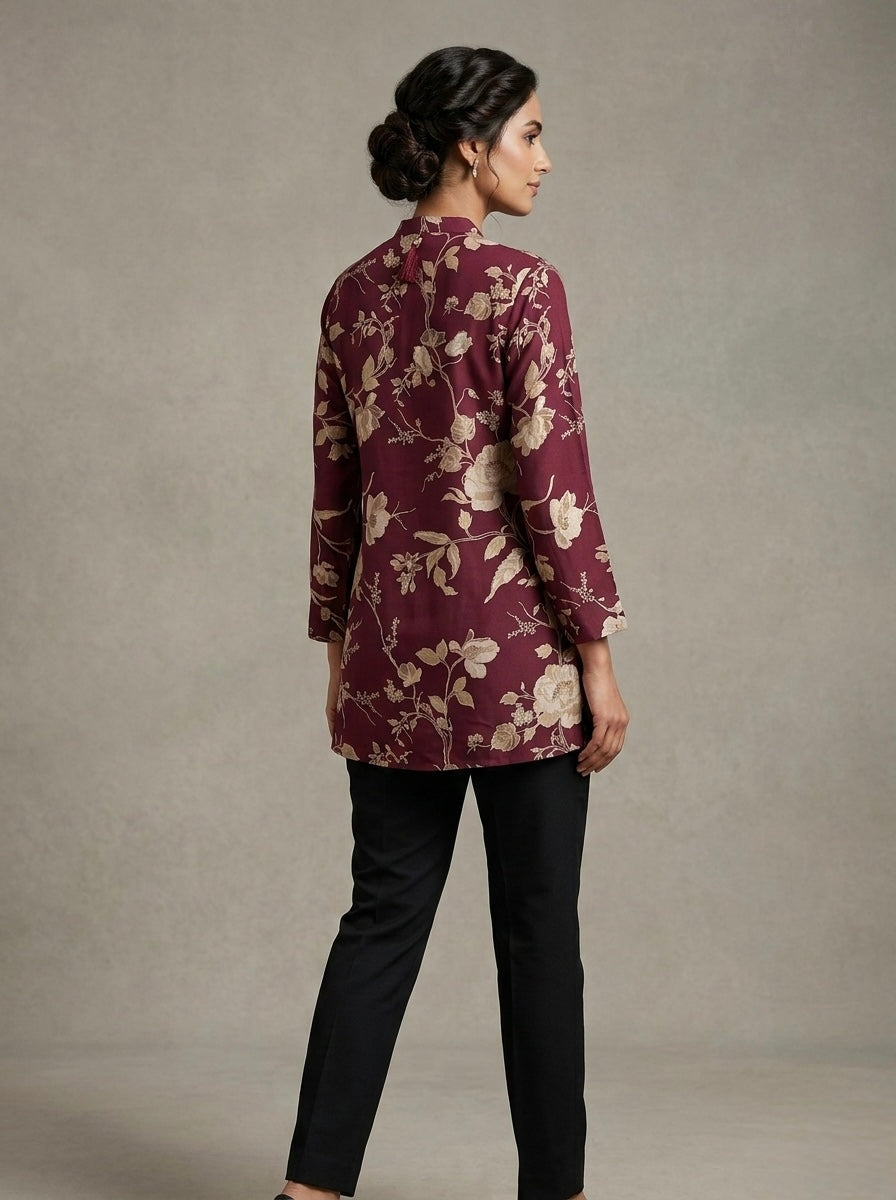 MERUN FLORAL BLEND MANDARIN COLLAR TUNIC KURTHI