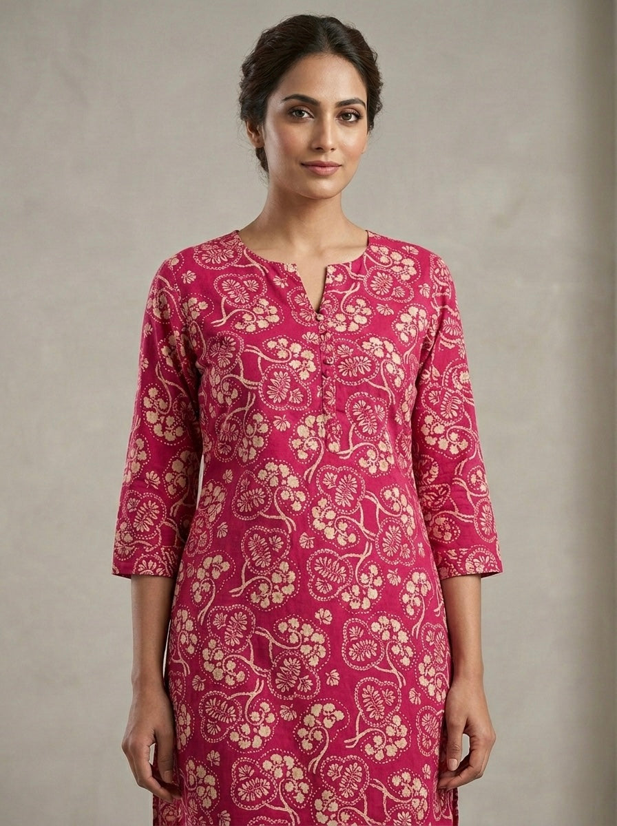 VIBRANT FORAL TUNIC PINK PRINT KURTHI