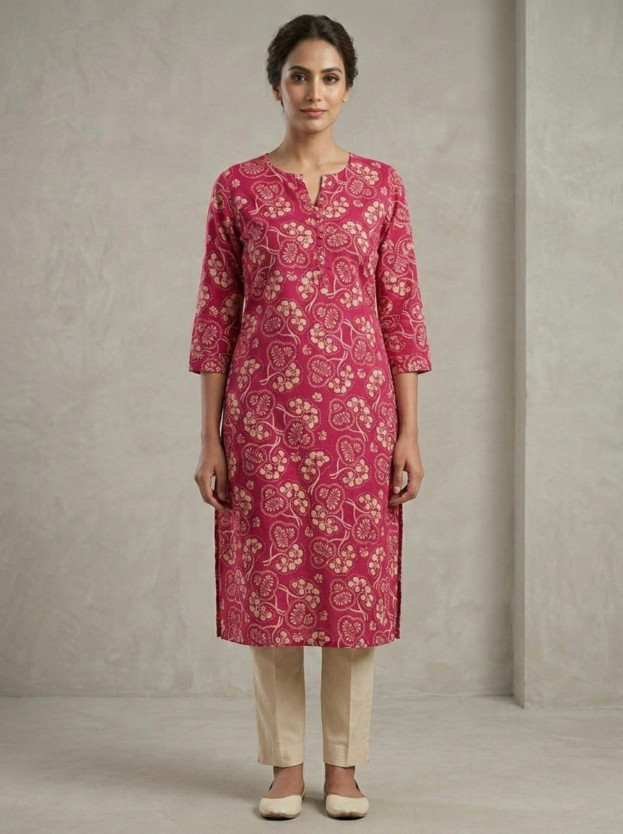 VIBRANT FORAL TUNIC PINK PRINT KURTHI