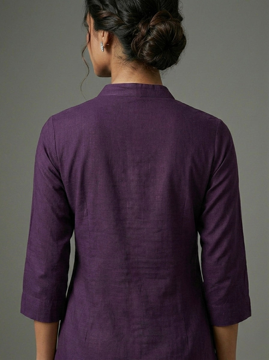 ROYAL PLUM KURTHI WITH ABSTRACT FLORAL EMBROIDERY
