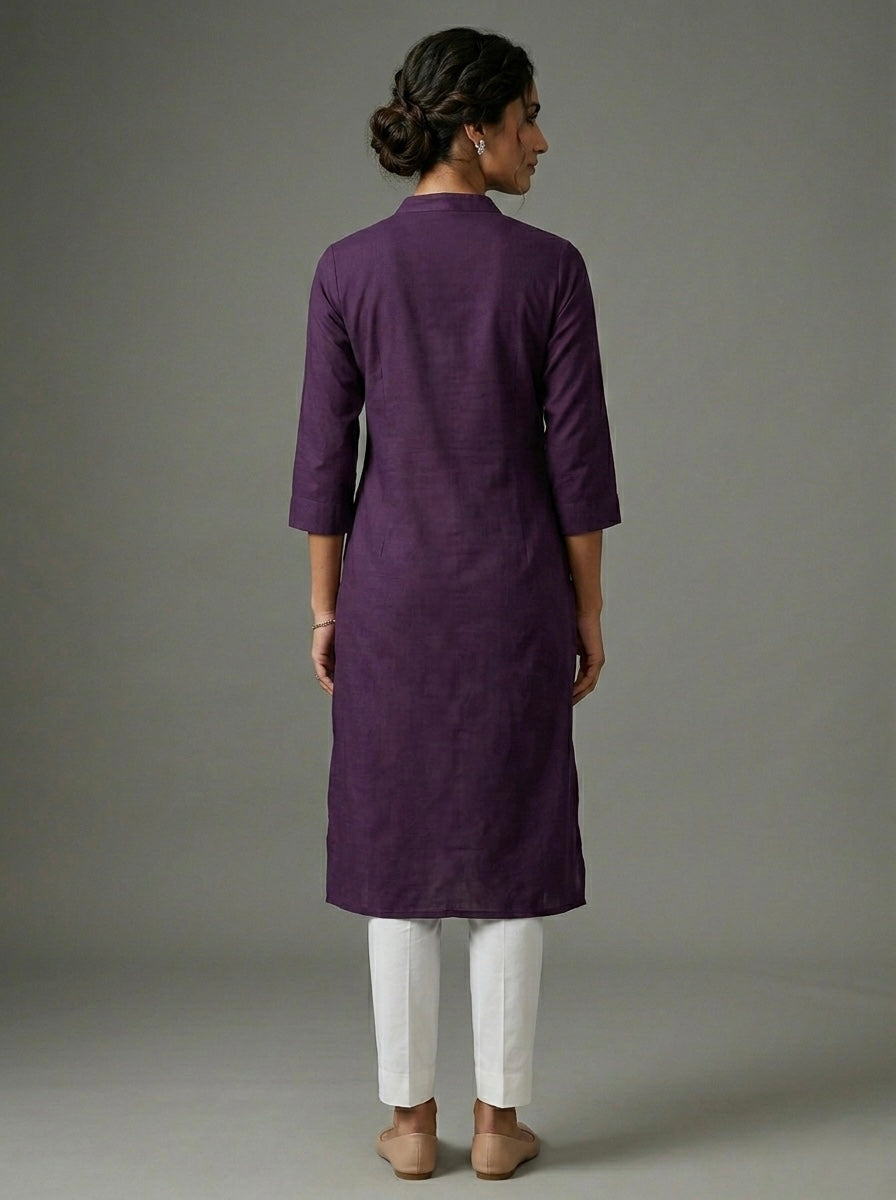 ROYAL PLUM KURTHI WITH ABSTRACT FLORAL EMBROIDERY