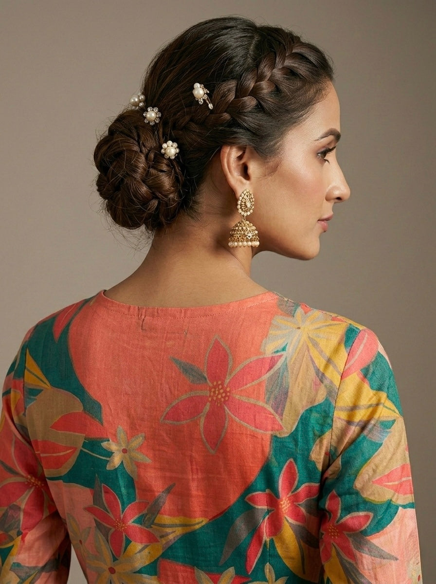 SUNSET FLORAL ANARKALAI WITH EMBROIDERED BODICE KURTHI