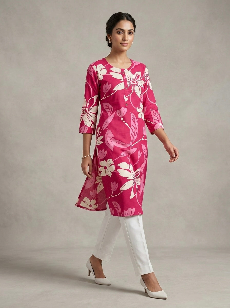 VIBRANT FUCHSIA FLORAL KURTHI