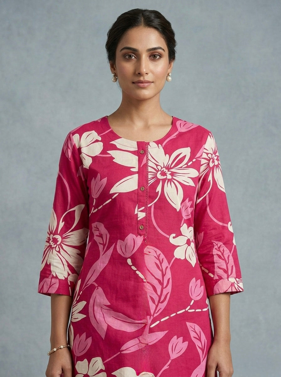 VIBRANT FUCHSIA FLORAL KURTHI