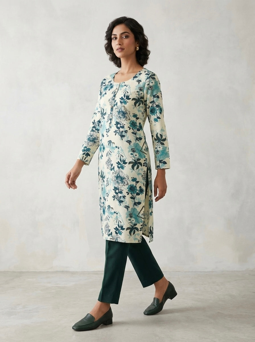 PALE GREEN BOTANICAL PRINT KURTHI