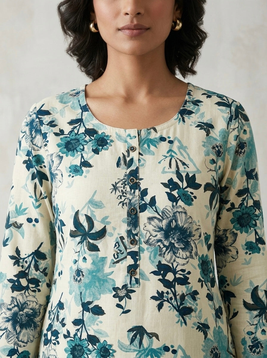 PALE GREEN BOTANICAL PRINT KURTHI