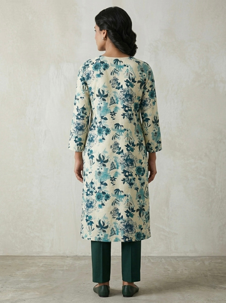 PALE GREEN BOTANICAL PRINT KURTHI