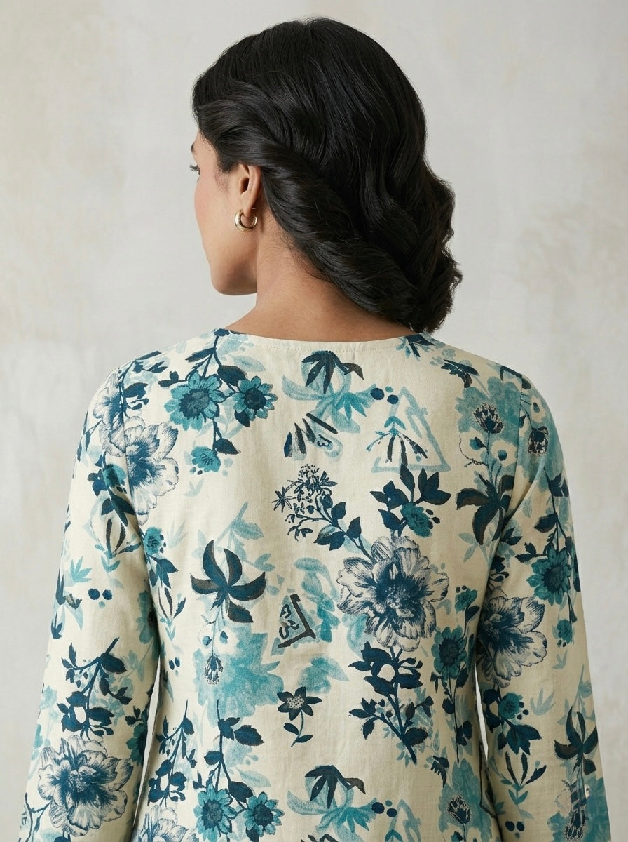 PALE GREEN BOTANICAL PRINT KURTHI