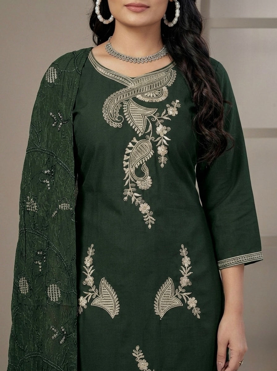 BOTTLE GREEN ICONIC KURTI SET