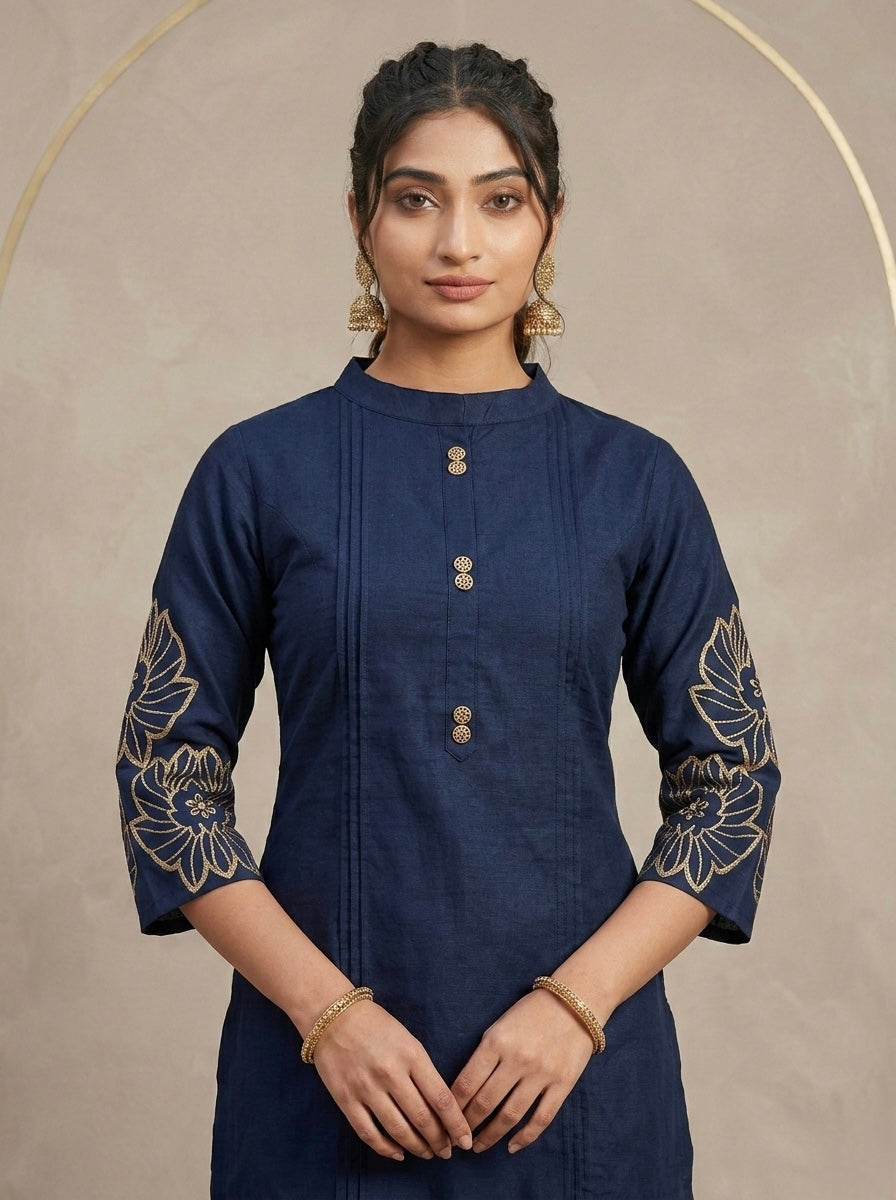 NAVY BLUE  WITH GOLD FLORAL VARTICAN CORDSET