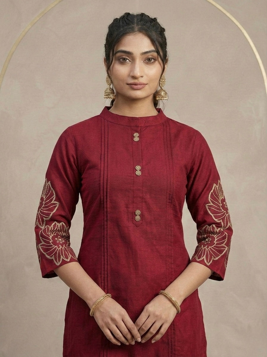 MAROON WITH GOLD FLORAL VARTICAN CORDSET