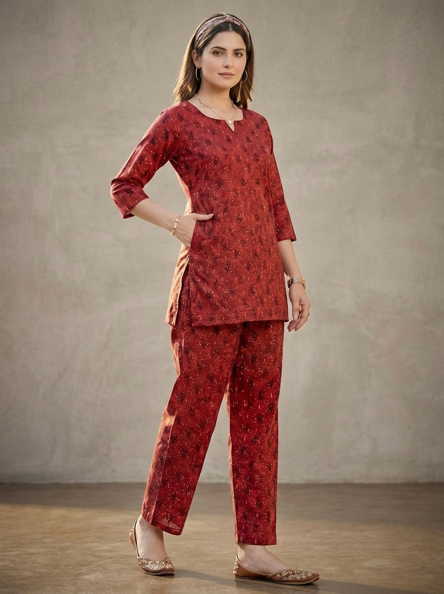MAROON COMFORT COTTON LOUNGE SET