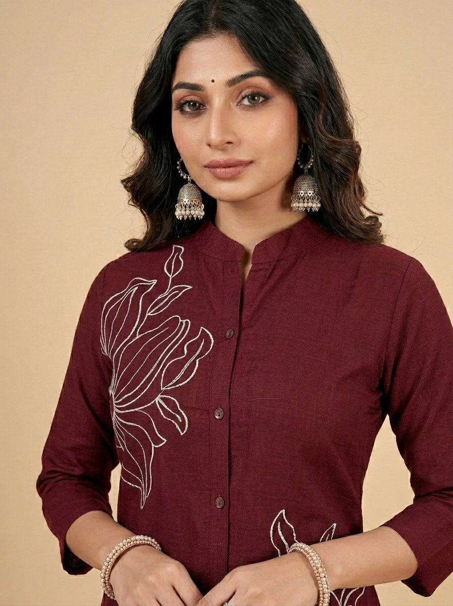 MAROON  WITH WHITE FLORAL VARTICAN CORDSET