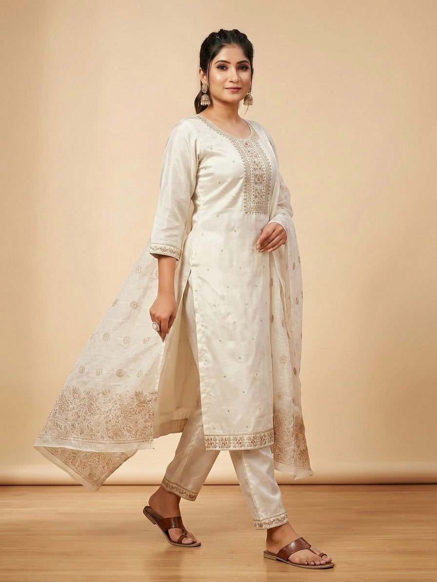 ELEGANT IVORY EMBROIDERED KURTI SET