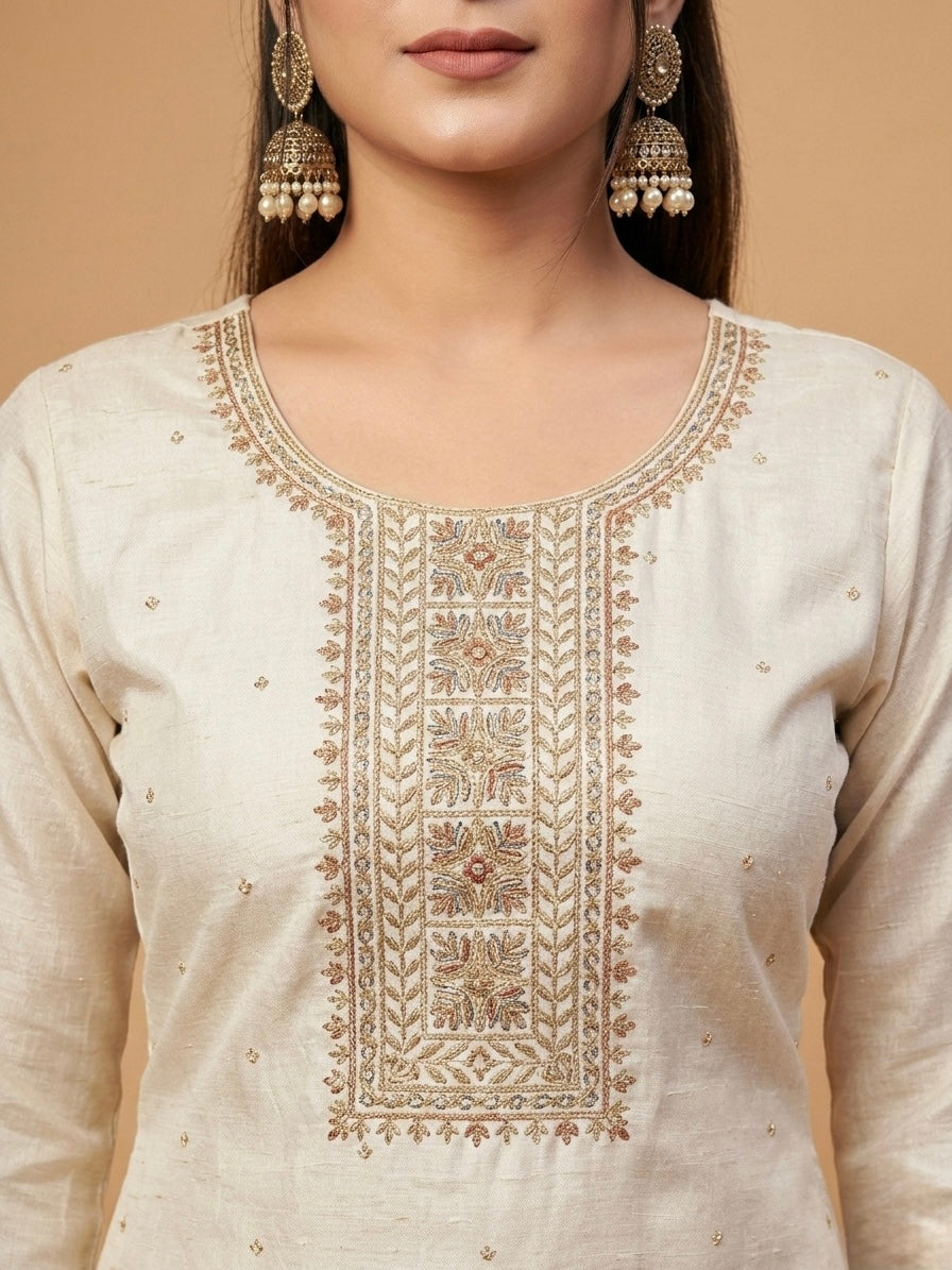 ELEGANT IVORY EMBROIDERED KURTI SET