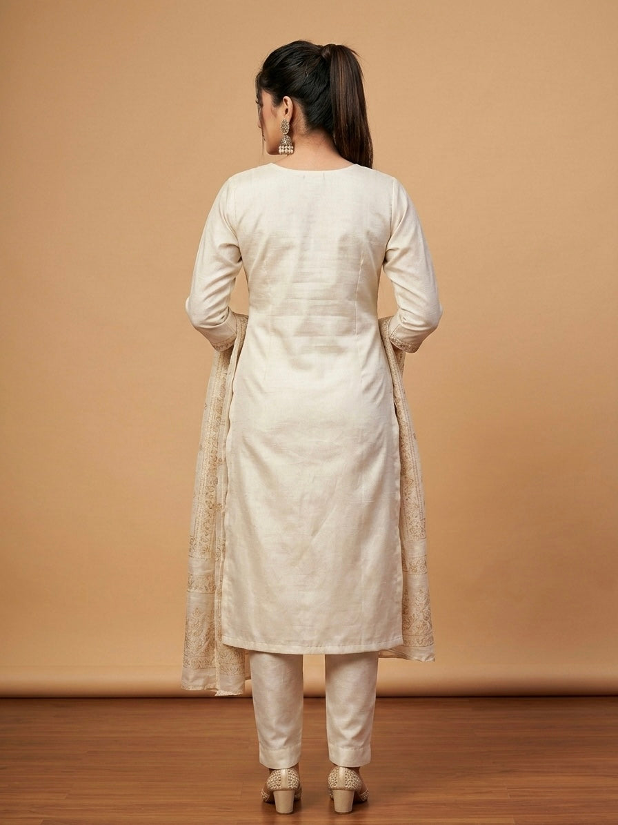ELEGANT IVORY EMBROIDERED KURTI SET