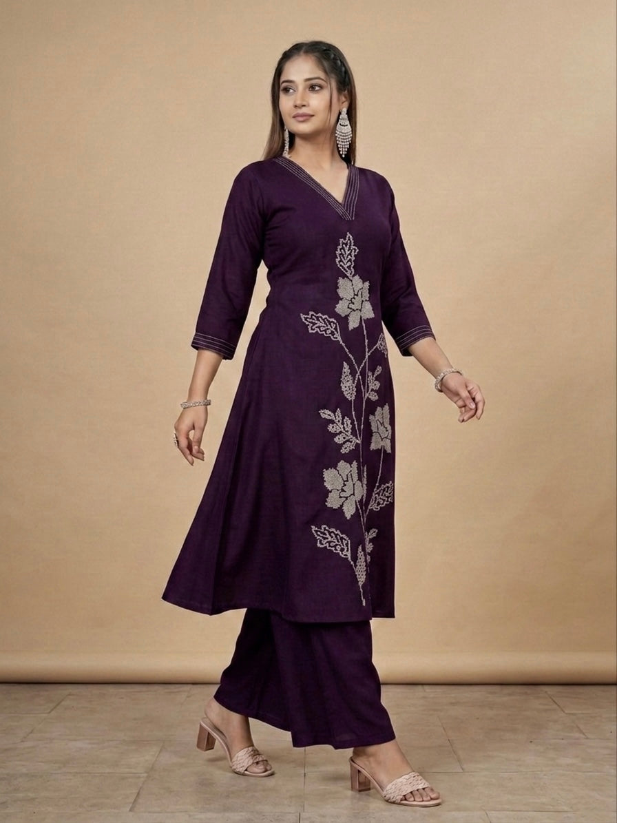 DARK PURPLE WITH GOLD FLORAL VARTICAN CORDSET