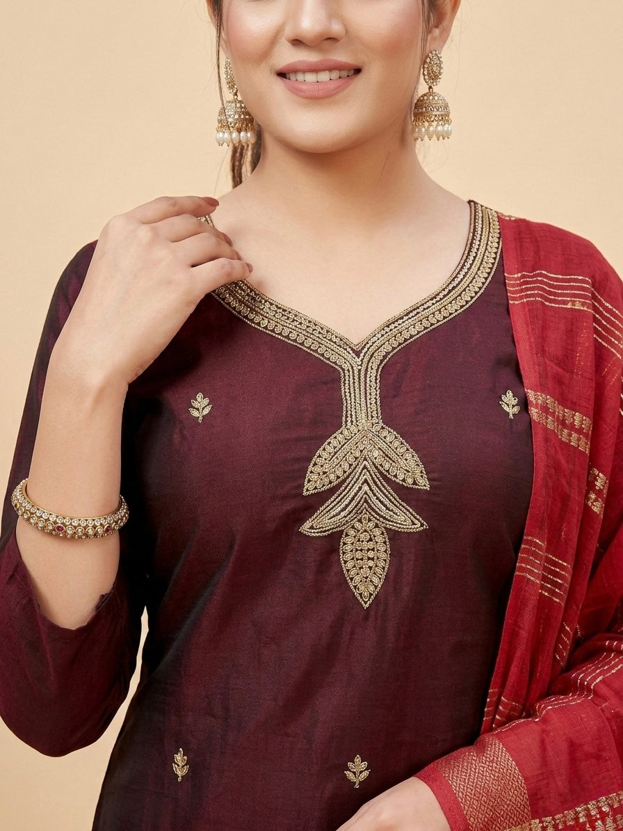 DEEP WINE SILK KURTI SET