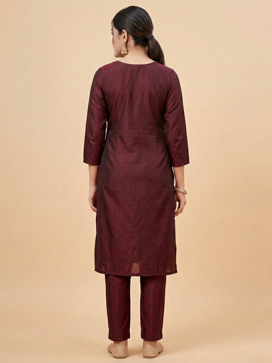 DEEP WINE SILK KURTI SET