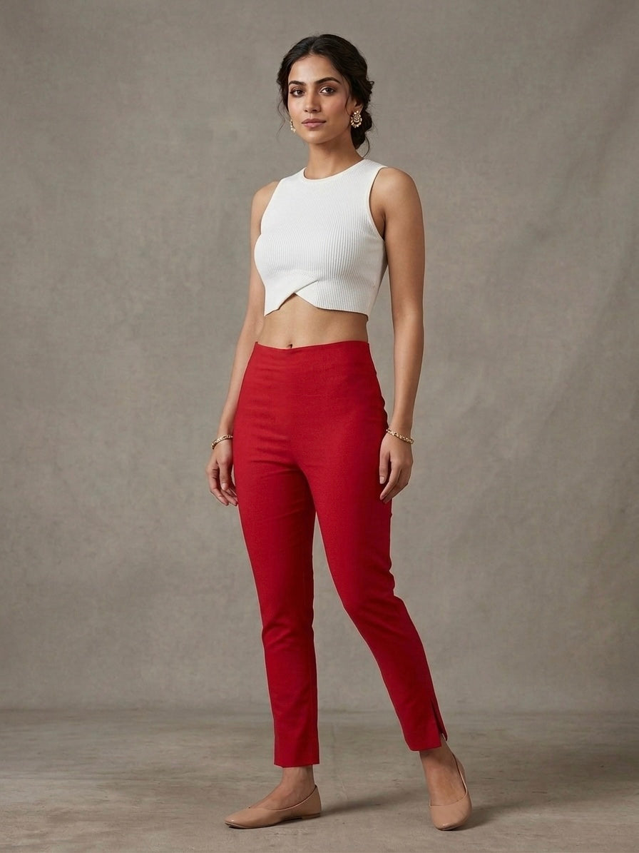 COTTON LINEN LYCRA ANCKLE LEGGIN RED