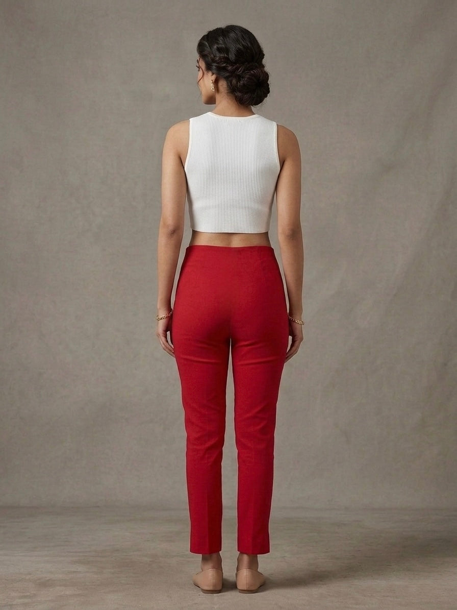 COTTON LINEN LYCRA ANCKLE LEGGIN RED
