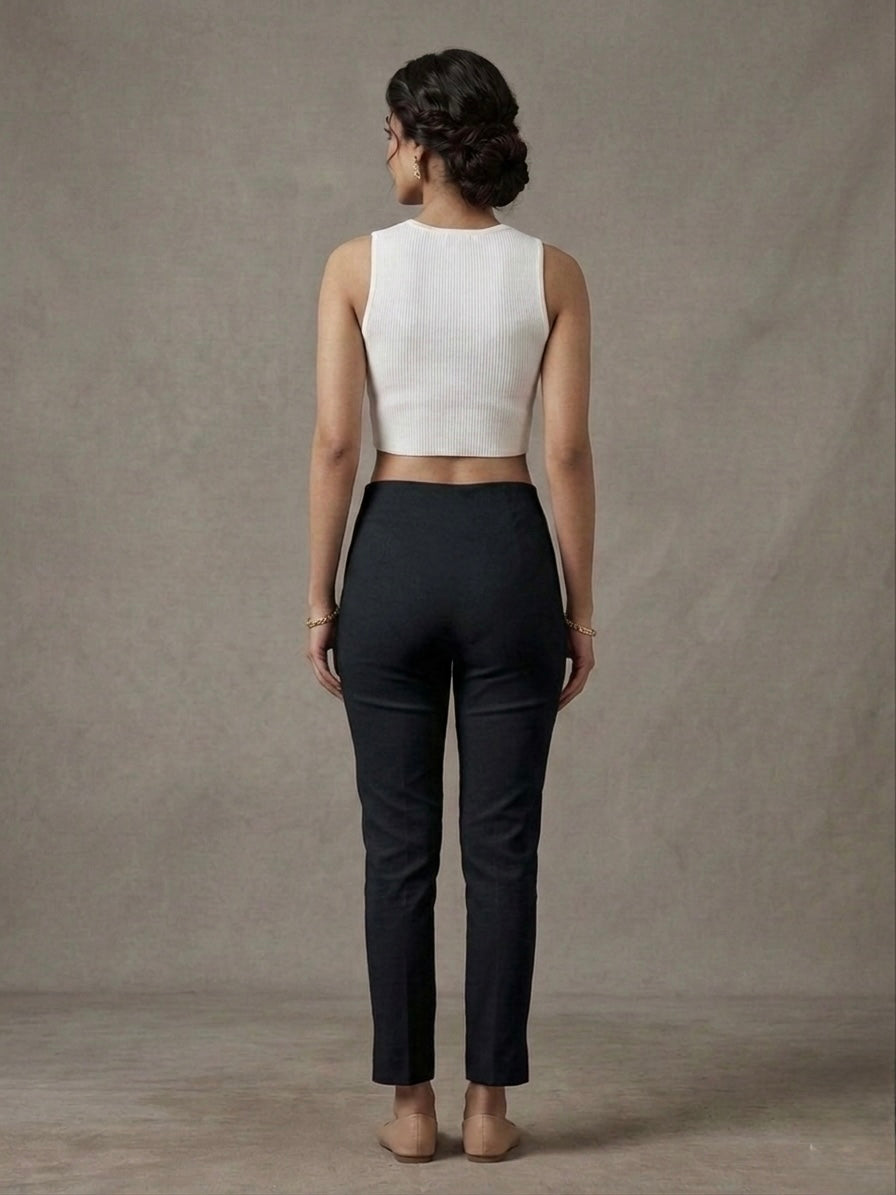 COTTON LINEN LYCRA ANCKLE LEGGIN BLACK