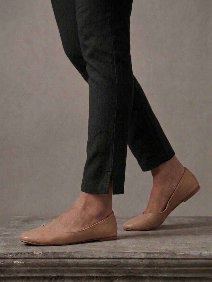 COTTON LINEN LYCRA ANCKLE LEGGIN BLACK