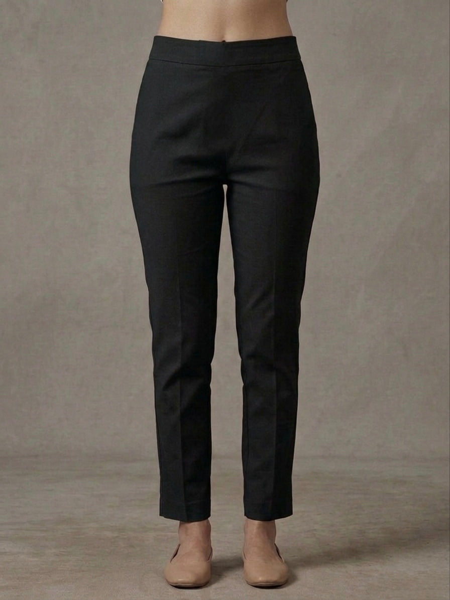 COTTON LINEN LYCRA ANCKLE LEGGIN BLACK
