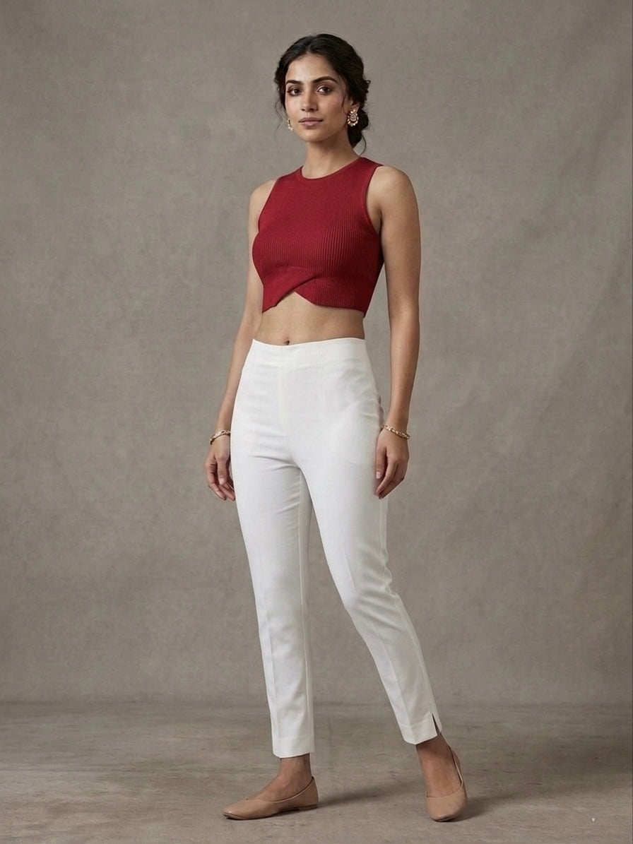 COTTON LINEN LYCRA ANCKLE LEGGIN WHITE