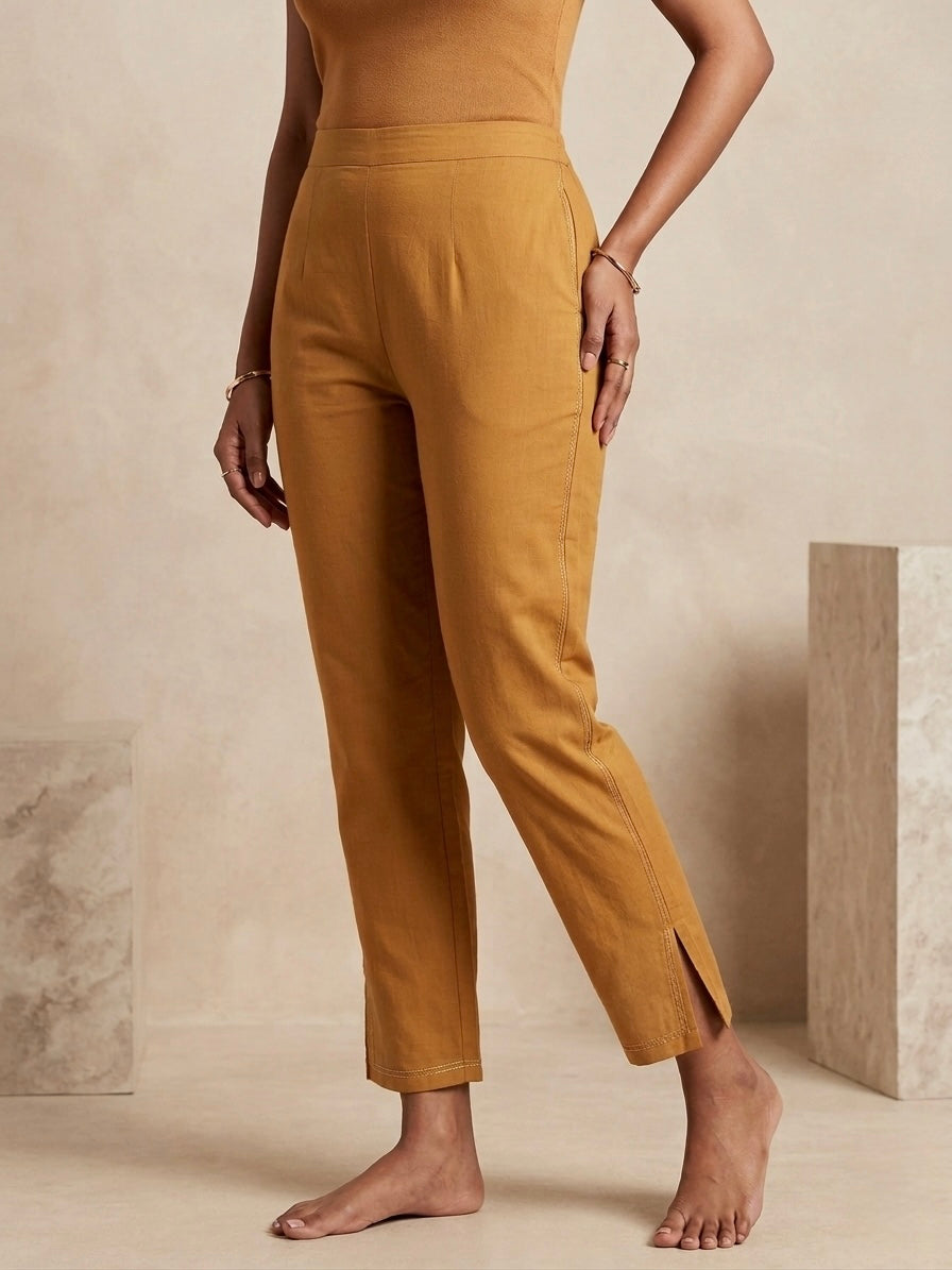 COTTON LINEN LYCRA ANCKLE LEGGIN GOLD