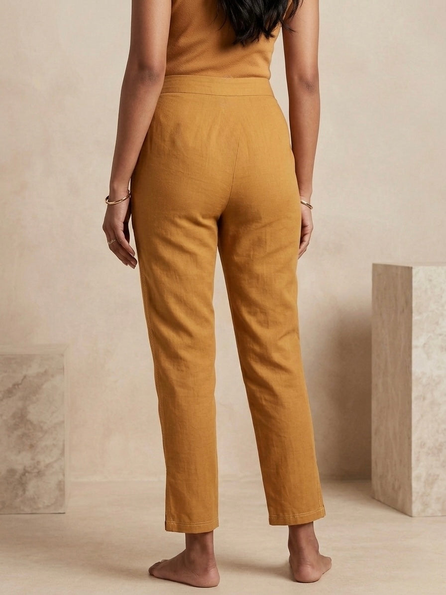 COTTON LINEN LYCRA ANCKLE LEGGIN GOLD