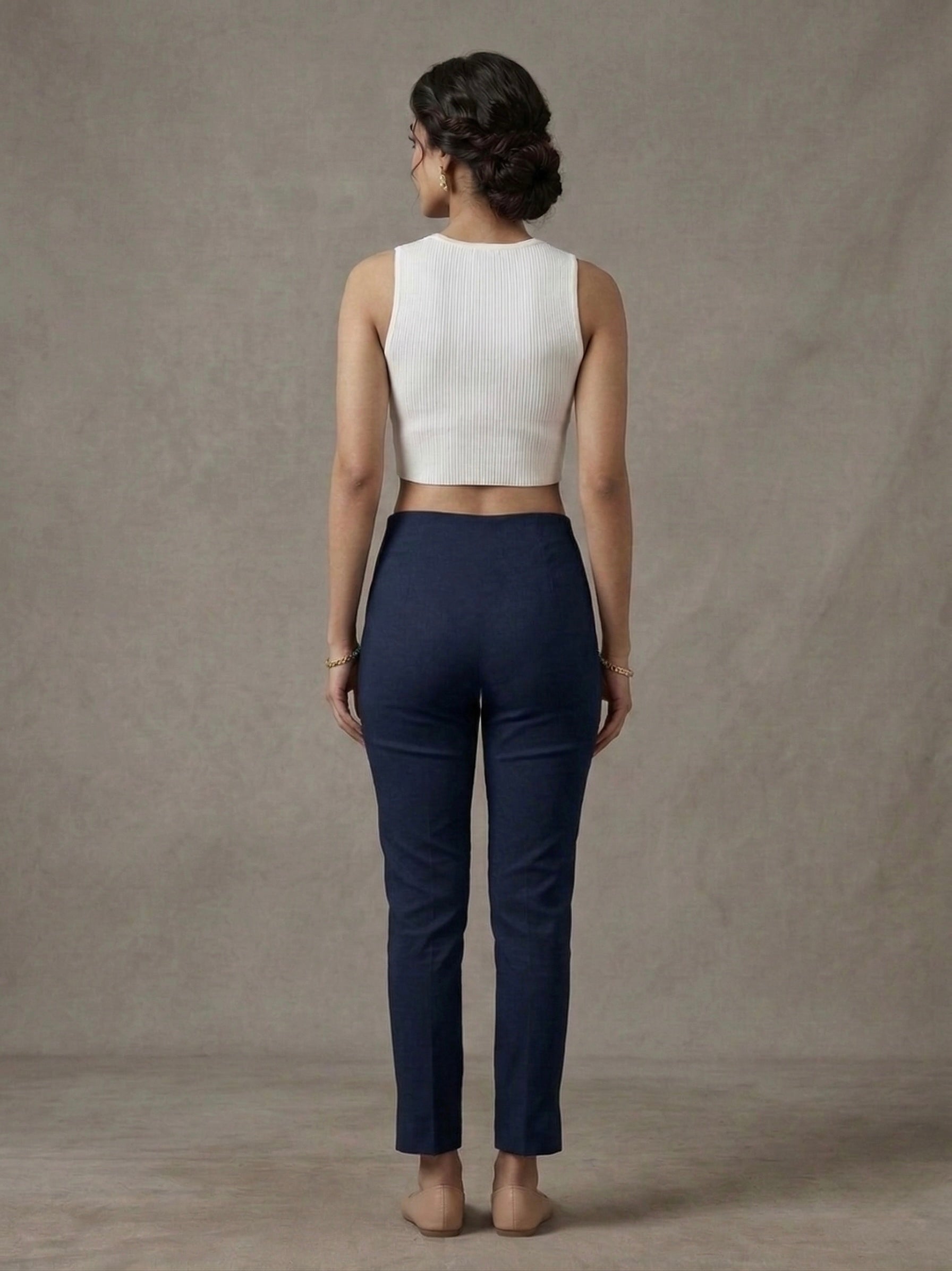 COTTON LINEN LYCRA ANCKLE LEGGIN NAVY