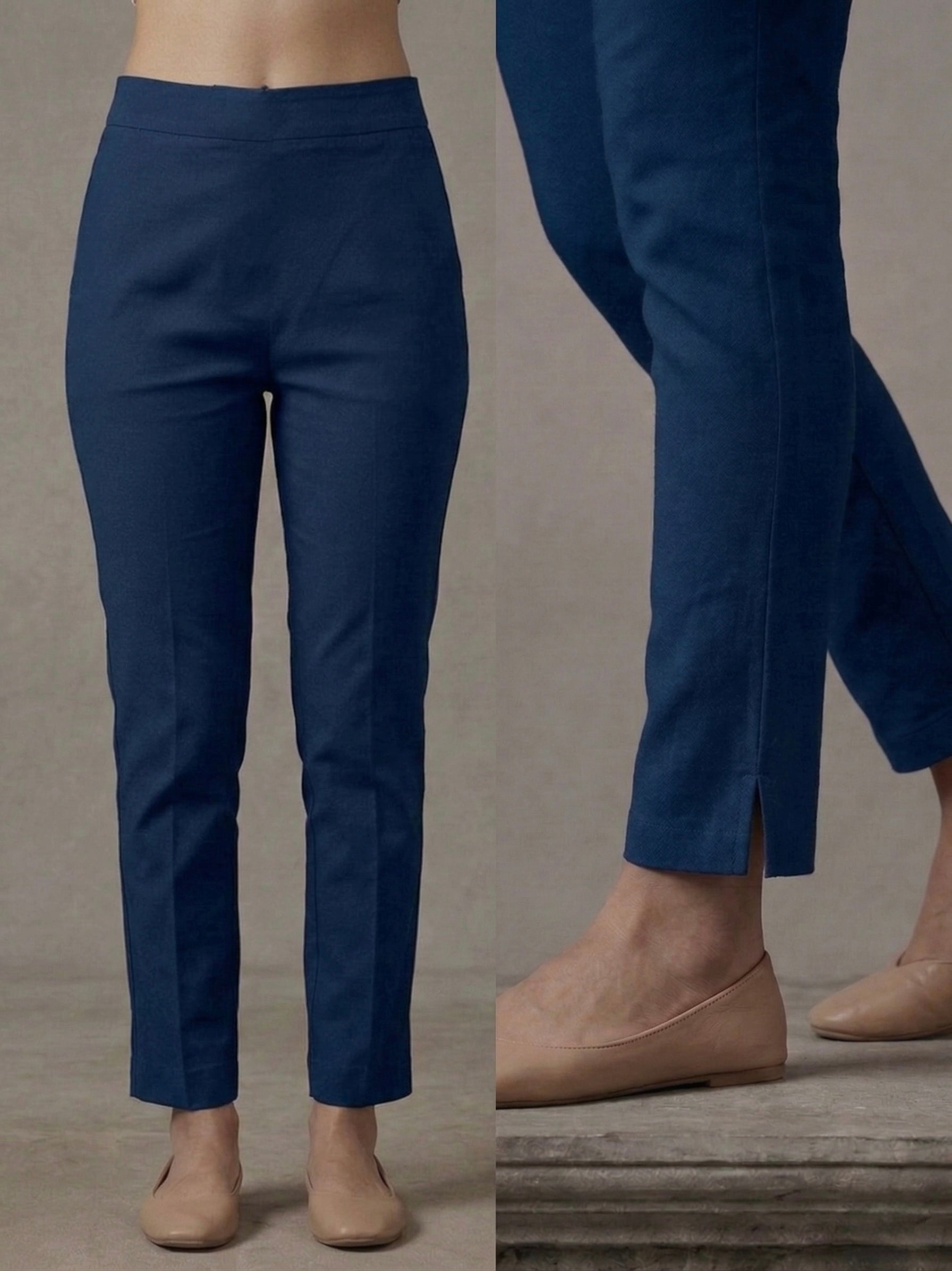 COTTON LINEN LYCRA ANCKLE LEGGIN NAVY