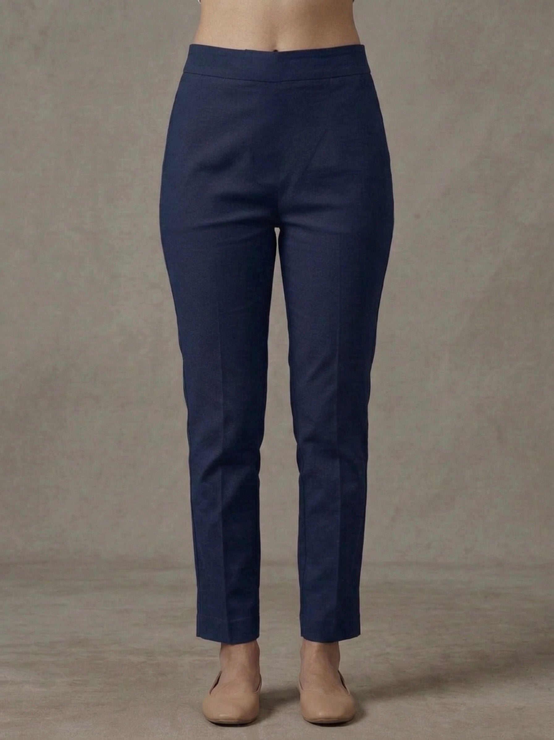 COTTON LINEN LYCRA ANCKLE LEGGIN NAVY