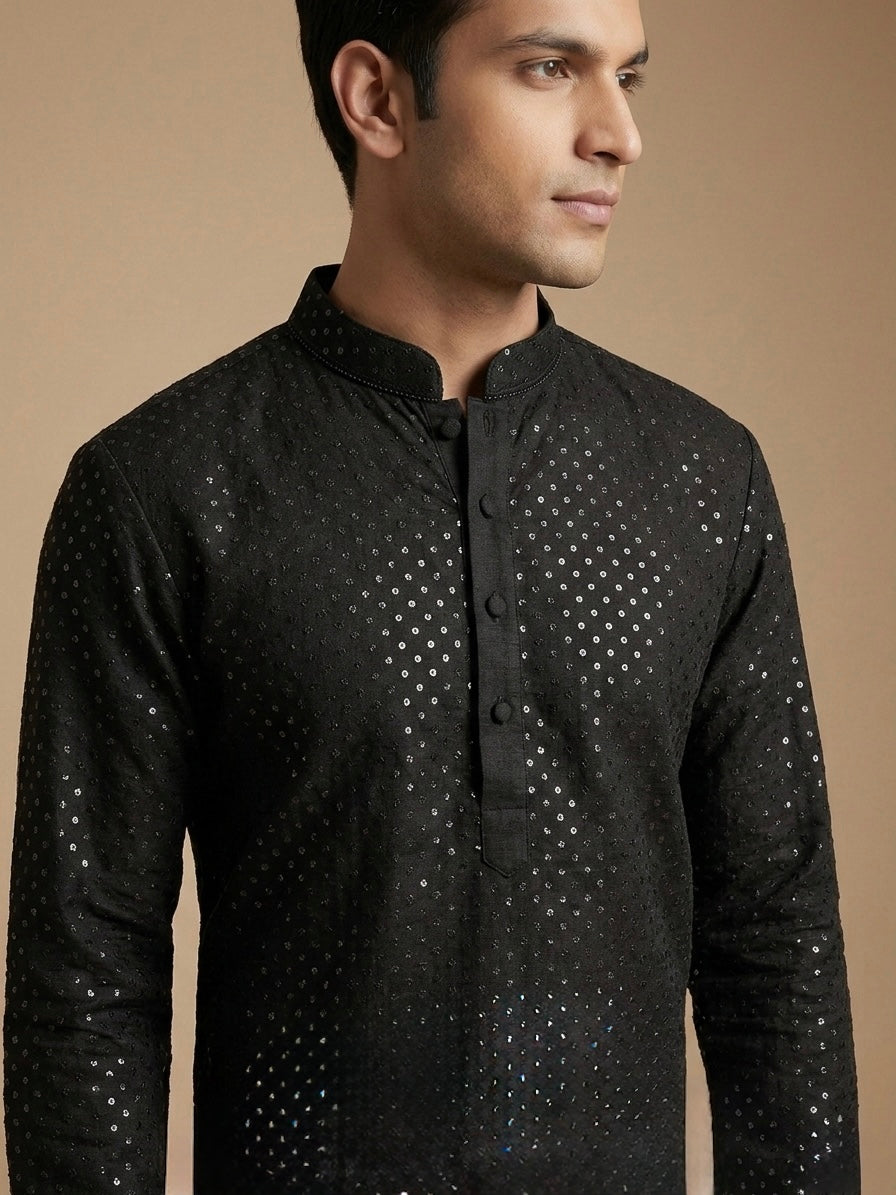 BLACK SEQUINED KURTA SET
