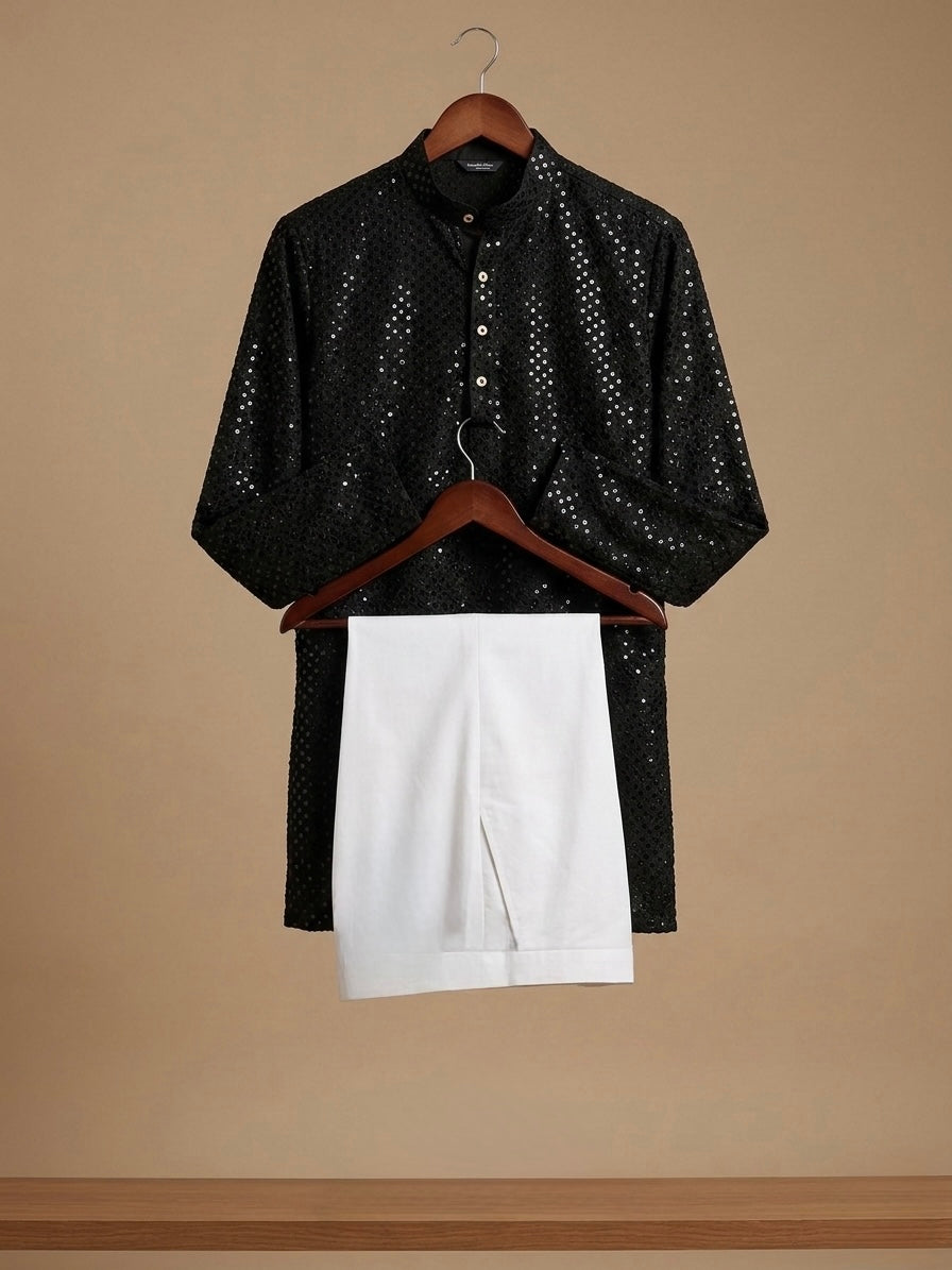 BLACK SEQUINED KURTA SET