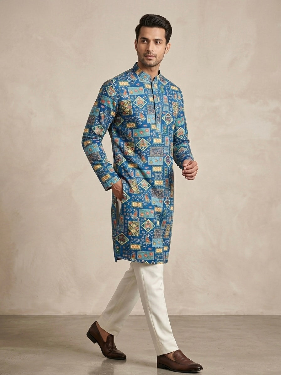 AZURE HERITAGE AJRAKH INSPIRED KURTA SET
