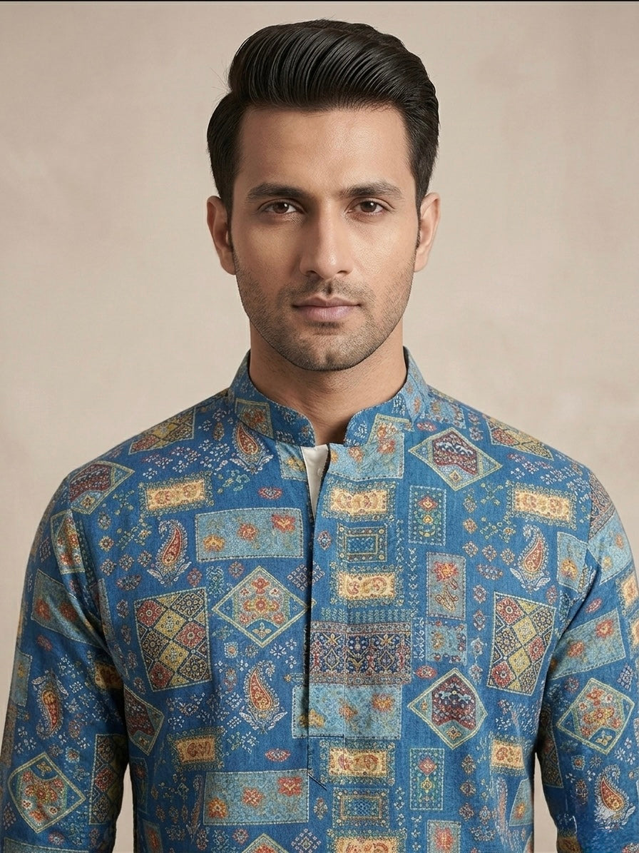 AZURE HERITAGE AJRAKH INSPIRED KURTA SET