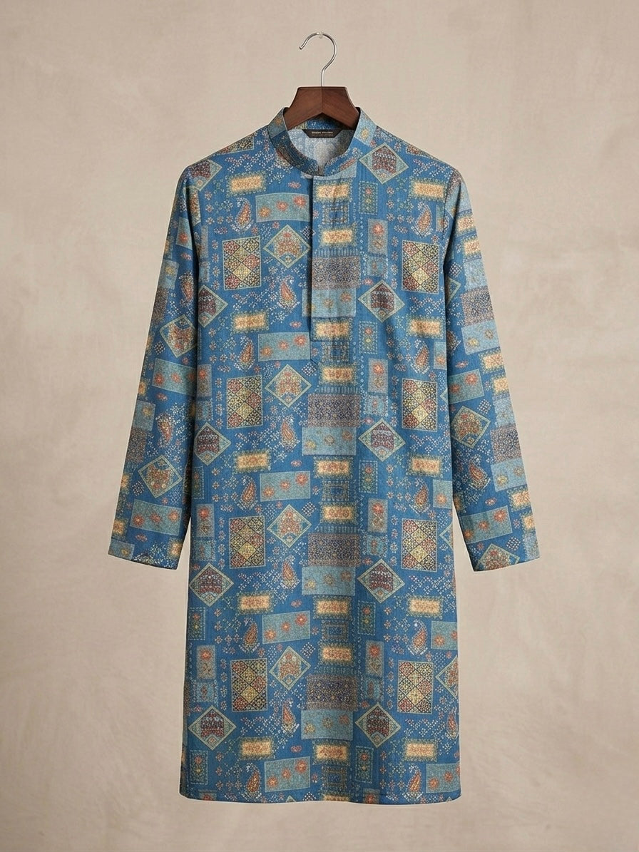 AZURE HERITAGE AJRAKH INSPIRED KURTA SET