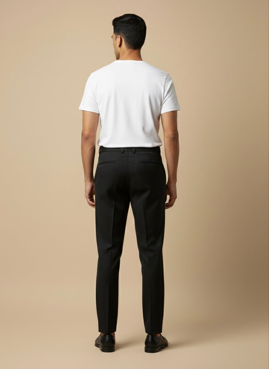 SLIM FIT PLEATED POPCORN BLACK TROUSER